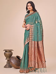 Premium Charcoal Black Linen Cotton Saree with Copper Zari Pallu & Abstract Print – Office & Festive Wear