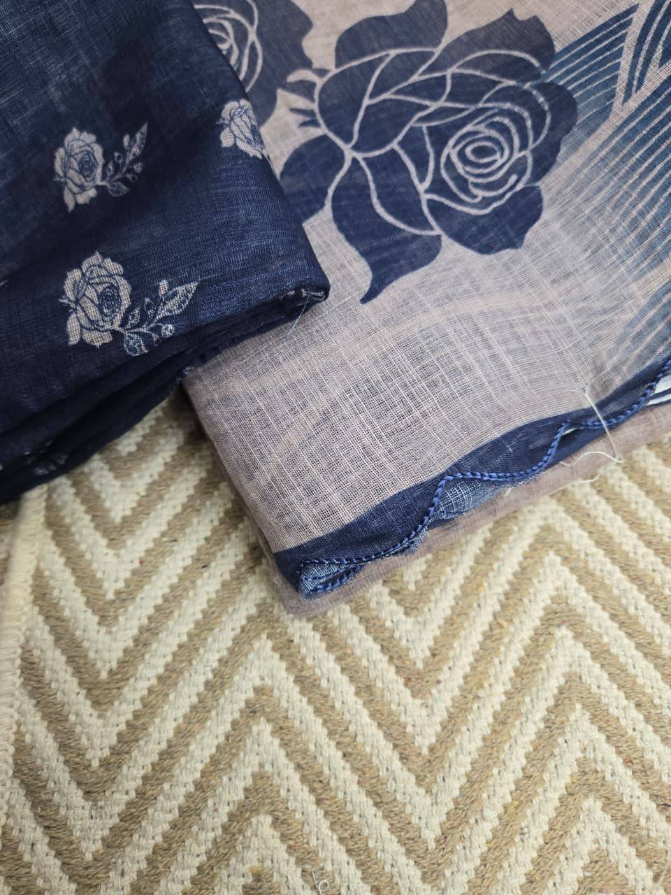 Soft linen saree with shaded style prints and cutwork