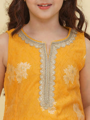Girls Yellow Self design Kurta With Sharara