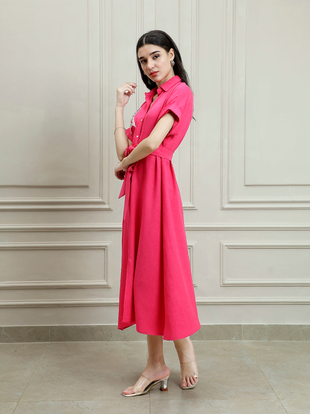 Linen A-Line Midi Dress