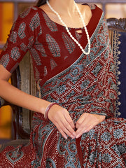 Women's Crepe Printed Designer Saree With Blouse Piece