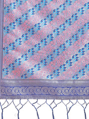 Radiant Sky Blue Silk Saree with Pink & Blue Floral Pattern – Perfect for Weddings & Festive Glamour