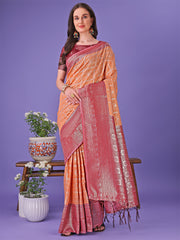 Vibrant Yellow & Blue Lichi Silk Saree with Rich Woven Border and Contrast Blouse – Festive & Wedding Wear