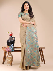 Elegant Cream Cotton Saree – Timeless Charm with Floral Detailing