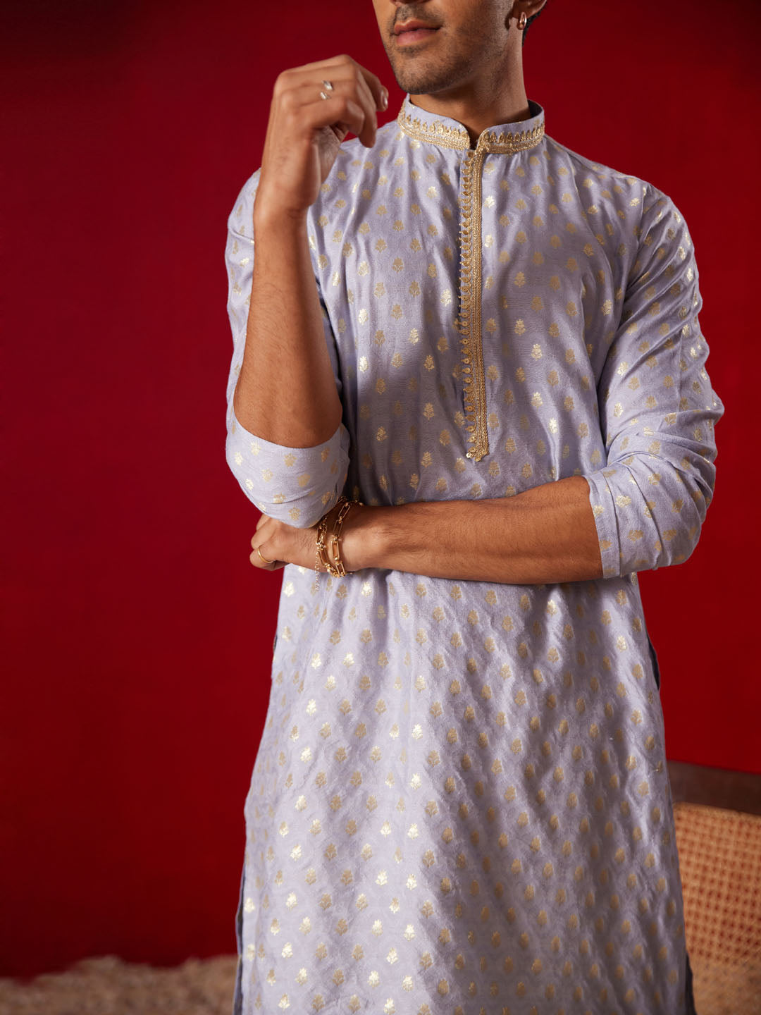 Vastramay - Men's Aqua Silk Blend Kurta Only