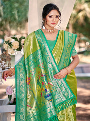 Traditional Yellow Kanjivaram Silk Saree with Rich Red Border and Peacock Pallu Design