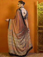 Women's Satin Printed Designer Saree With Blouse Piece