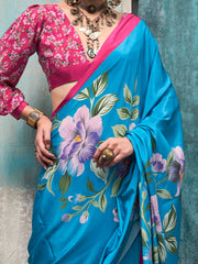 Women's Crepe Printed Designer Saree With Blouse Piece