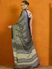 Women's Satin Printed Designer Saree With Blouse Piece