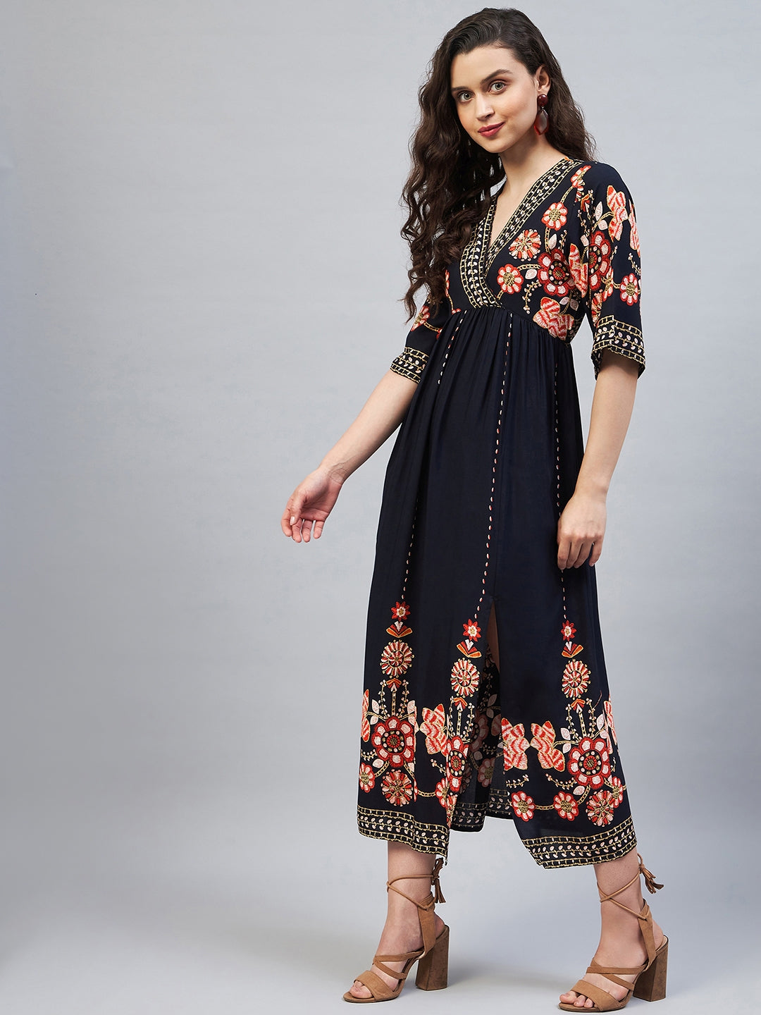 Women's Printed V Neck Dress
