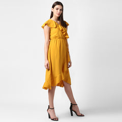 Women's Yellow Front Ruffle Dress