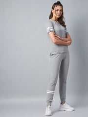 Women's Pink Striped Cotton Tracksuit Set