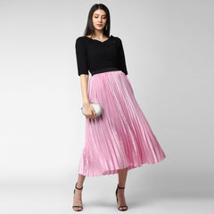 Women's Coral Satin Pleated Skirt