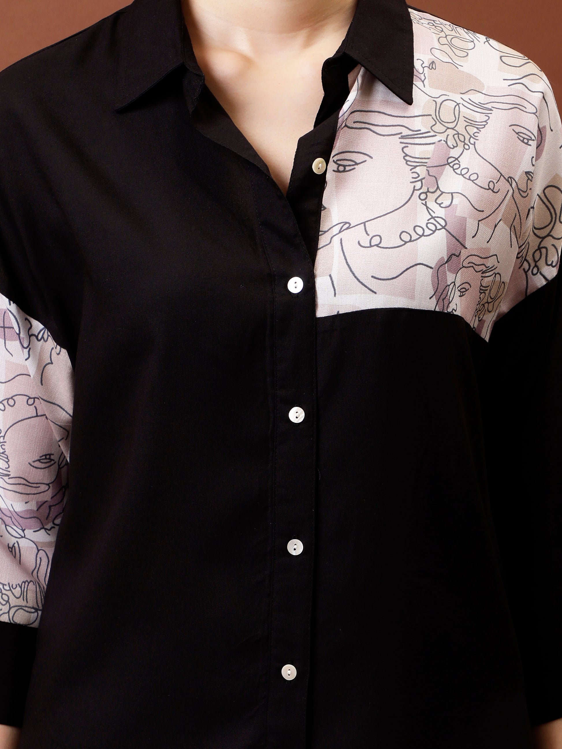 Applique Cotton Shirt Style Top