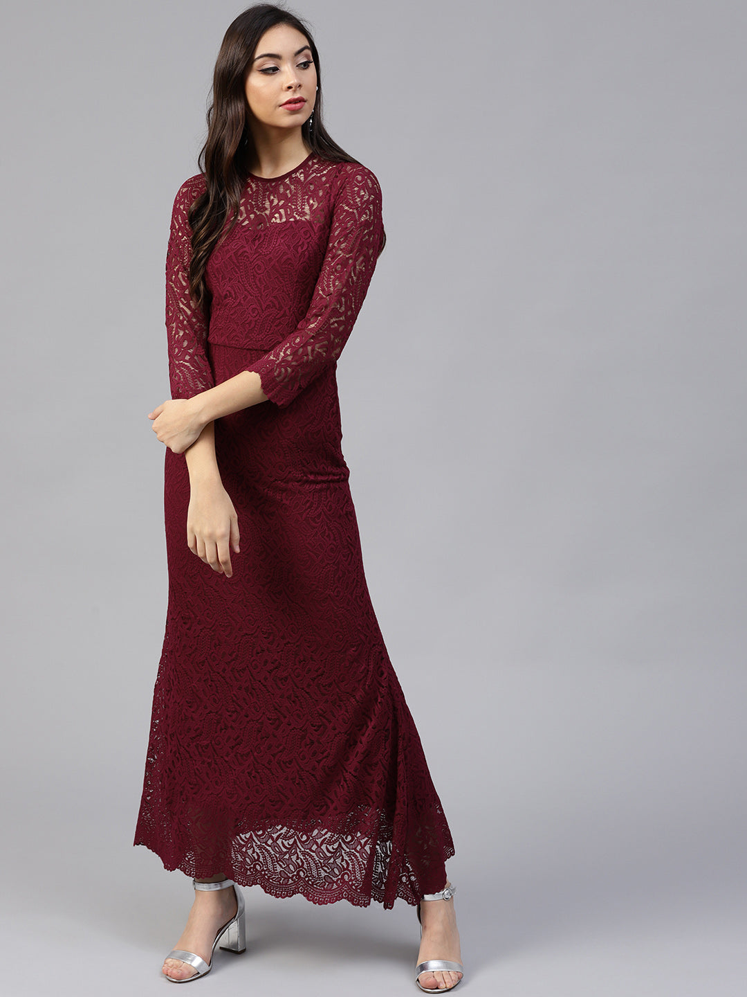 Burgundy Lace Maxi Dress