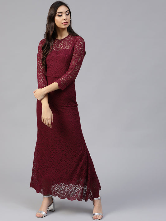 Burgundy Lace Maxi Dress