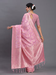 Sky Blue Linen Cotton Saree with Silver Zari Weave & Tassels – Festive & Elegant Office Wear