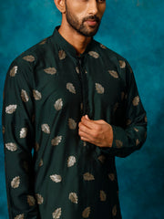 Vastramay-Men's Green And Rose Gold Cotton Blend Kurta Pyjama Set