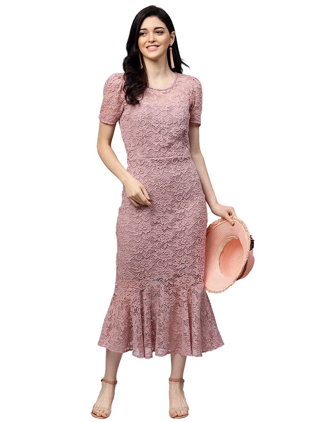 Mauve Self Design Sheath Dress
