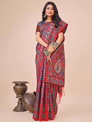 Elegant Pink Jacquard Linen Cotton Saree with Traditional Multicolor Weave & Tassel Pallu – Festive & Casual Wear for Women