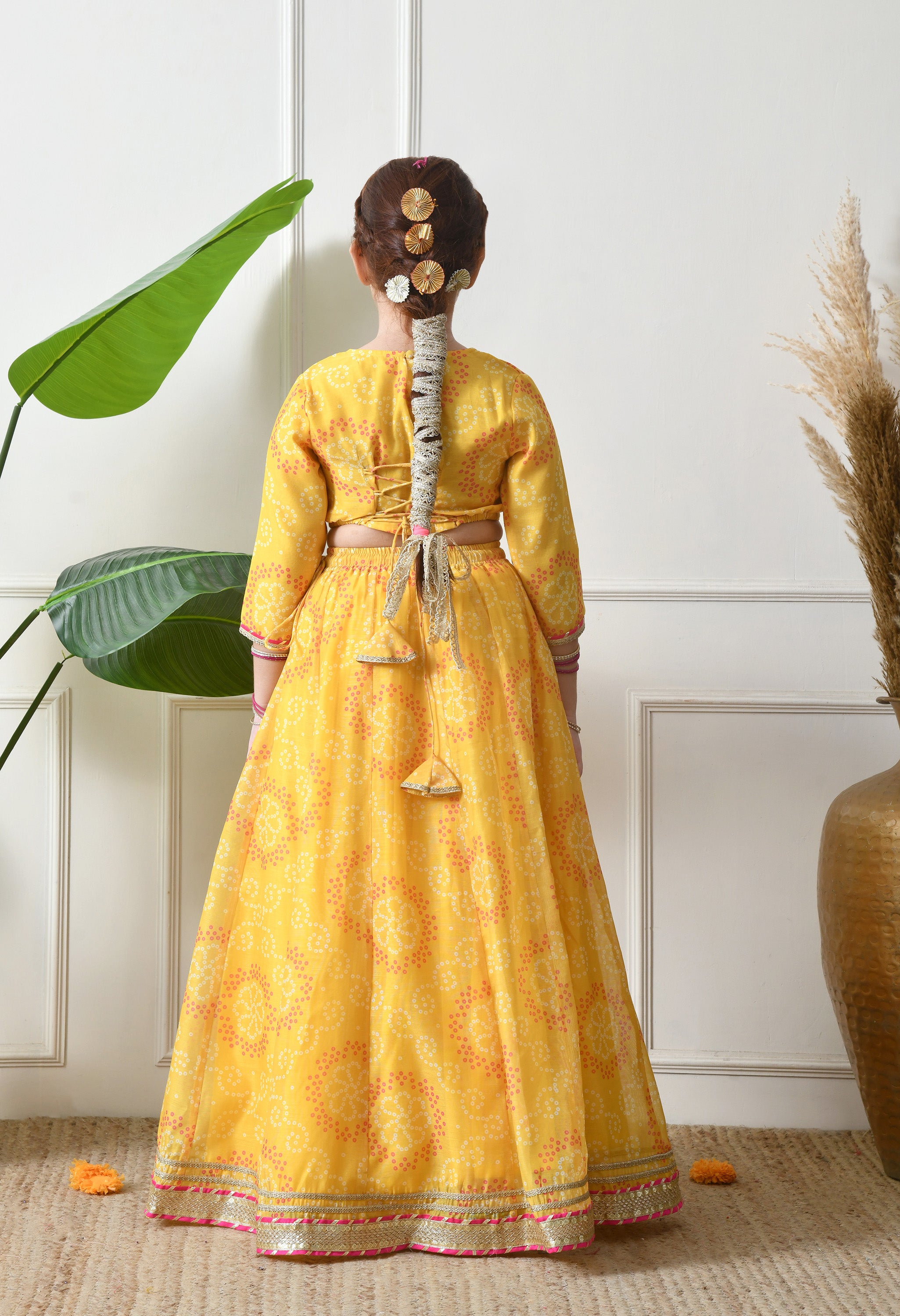Girls Yellow Embroidered Lehenga Choli Set with Dupatta