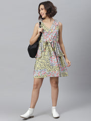 Women's Tile Print Dress with Peplum Detail