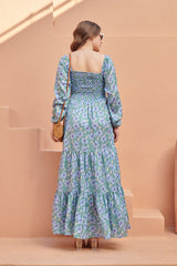 Seagreen Smocked Satin Maxi Dress