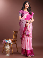 Orange & Maroon Lichi Silk Saree with Rich Zari Pallu & Tassels – Soft Festive Wear Saree for Women