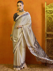 Women's Satin Printed Designer Saree With Blouse Piece