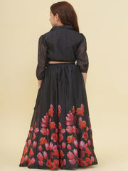 Girls Indo-Western Black & Pink Digital Printed Choli Ready to wear Lehenga