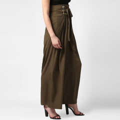 Women's Yellow Polyester High Waisted Palazzo with front Rivets and Back Elastic