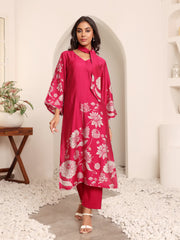 Women Fuchsia Pink Floral Printed Gota Detail  Flared Sleeve Kurta With Solid Trouser And Dupatta