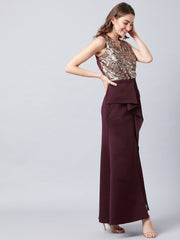 Burgundy Embellished Maxi Dress