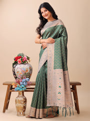 Graceful Blue & Beige Lichi Silk Saree with Elegant Woven Pallu – Timeless Beauty for Every Occasion