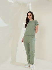 Women's  Olive Ribbed Cotton Co-Ord Set
