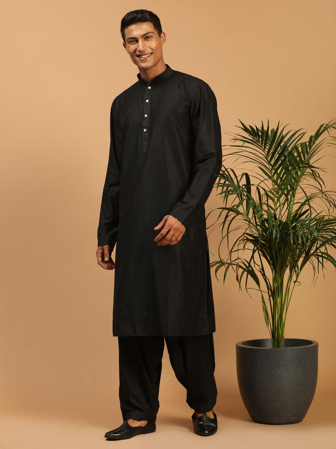 Men’s Black Viscose Kurta and Patiala Set