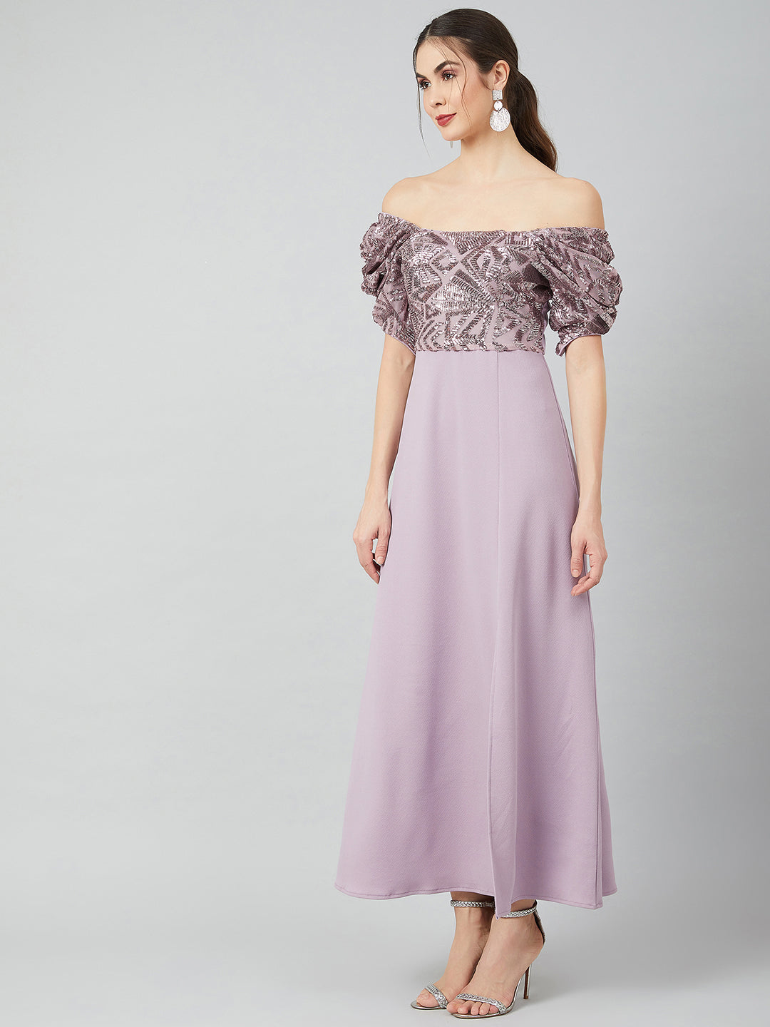 Women Lavender Embellished Maxi Dress