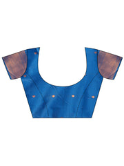 Teal Blue Linen Cotton Saree with Golden Zari Leaf Woven Design & Rich Pallu – Festive Wear | Office Look | Soft Drape