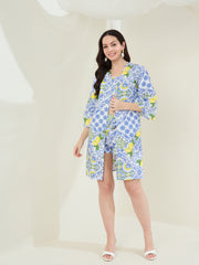 Women's  Blue Printed 3 piece Rayon Co-Ord Set