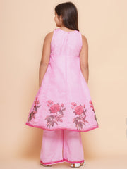 Girls Pink Floral Printed Kurta with Palzzzo