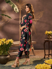 Black Floral Printed Kurta Set
