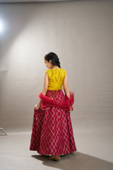 Girls Pink with Embroidered Ready to Wear Lehenga & Choli with Dupatta