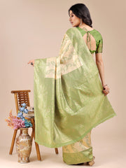 Graceful Cream and Navy Blue Silk Saree – Traditional Elegance with Royal Charm