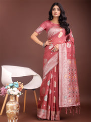 Elegant Olive Green Linen Cotton Saree with Zari Border & Woven Motifs – Perfect for Sophisticated Everyday & Festive Looks