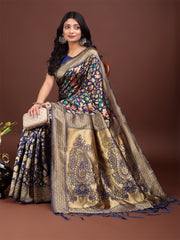 Majestic Green Silk Saree with Gold Zari & Floral Design – Perfect for Festive & Traditional Occasions