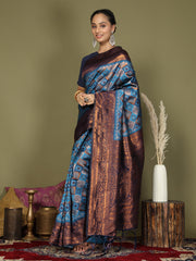 Majestic Red & Teal Silk Saree with Rich Woven Pallu – A Regal Touch for Special Moments