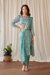 Seagreen Slit Skirt Saree Set