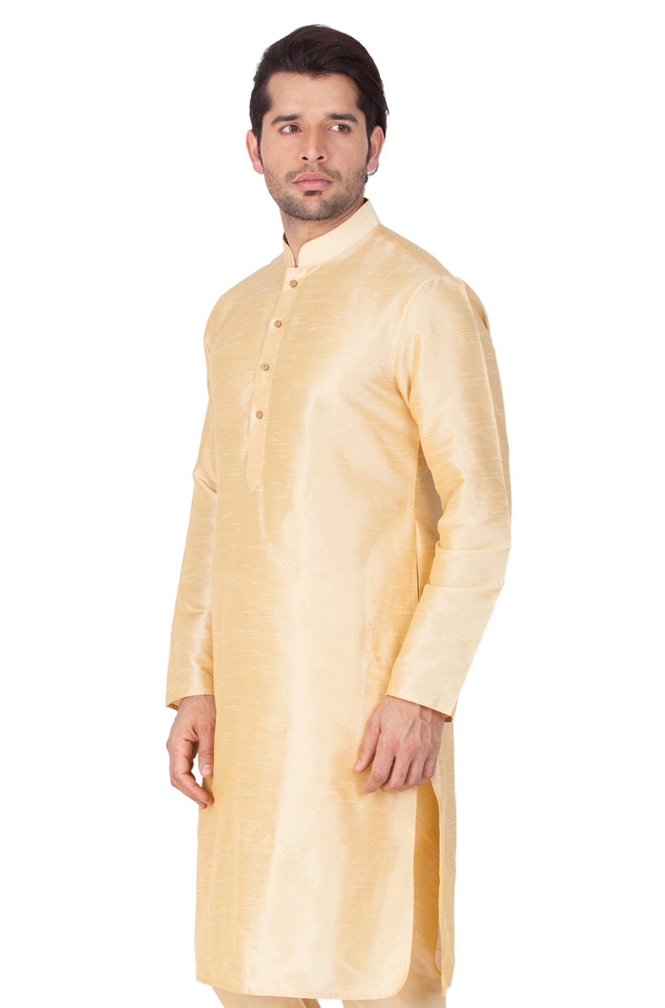 Vastramay - Men's Gold Silk Blend Kurta Only