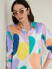 Women's Heart Print Rayon Shirt