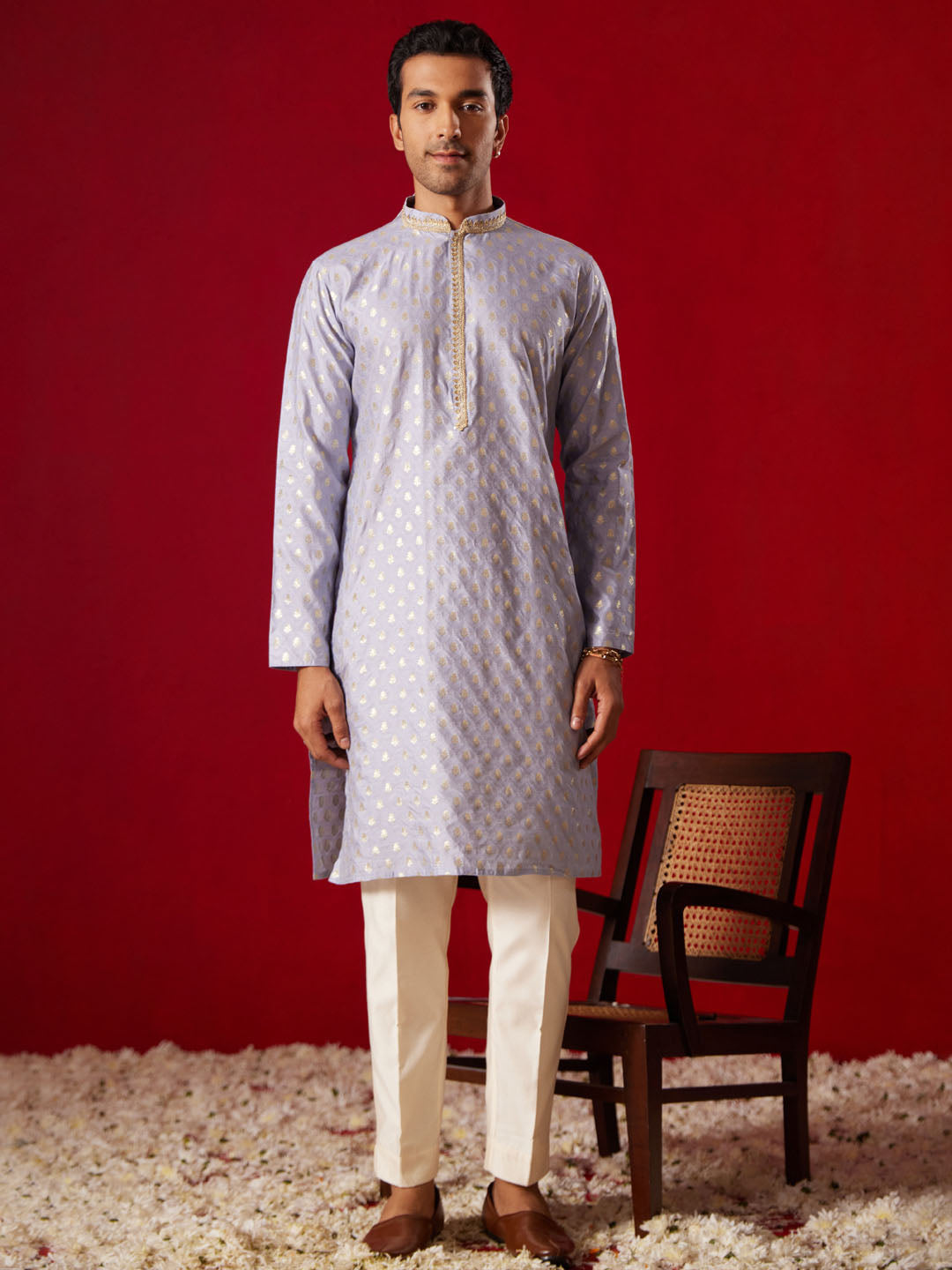 Vastramay - Men's Aqua Silk Blend Kurta Only